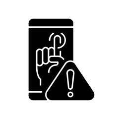 Poster - Touch display not working black glyph icon. Touchscreen and buttons unresponsive issue. Display not response problem. Silhouette symbol on white space. Vector isolated illustration