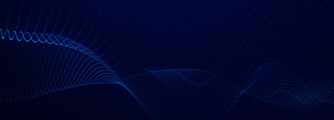 Wall Mural - Creative abstract wave technology background with blue light digital effect particulars. 3d Render.