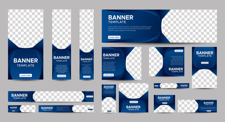 Wall Mural - gradient blue banner templates set with standard size for web. business banner with place for photos
