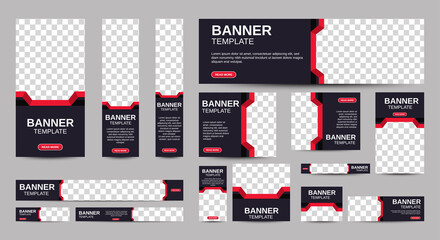 Wall Mural - black and red banner templates set with standard size for web. business banner with place for photos