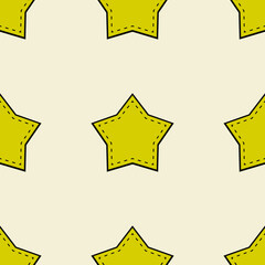 Fototapete - Yellow stitched with thread stars wallpaper. Seamless and repeated stars.