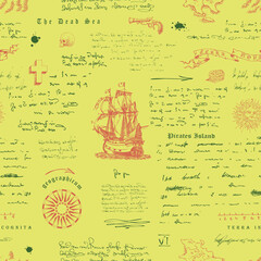 Wall Mural - vector image of a seamless texture in the style of a medieval nautical record of the captain's diary