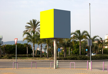 Template of two empty city billboards outdoors; mockup of informational 