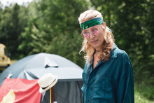 Bohemian Hippy Woman With Lennon Glasses Bandana Festival Camping