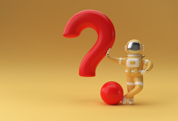 Wall Mural - 3d Render Astronaut Standing with Question Mark 3d illustration Design.