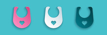 Paper Cut Baby Bib Icon Isolated On Blue Background. Paper Art Style. Vector