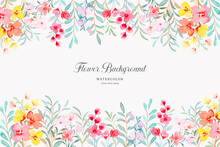 Colorful Wild Floral Garden Background With Watercolor
