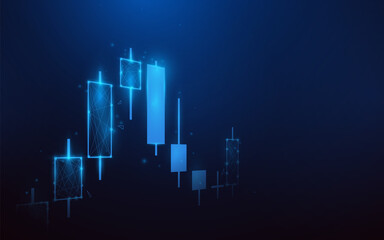 Poster - The stock market, graph with diagrams. Low polygon line, triangles, and particle style design. Abstract geometric wireframe light connection structure