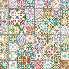 Big set of tiles background. Mosaic pattern for ceramic in dutch, portuguese, spanish, italian style.