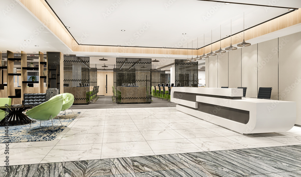 3d rendering modern luxury hotel and office reception and lounge with ...
