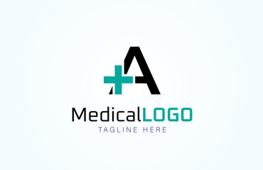 Medical logo, letter A with medical cross combination, flat  logo design template element, vector illustration