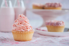 Close Up Of Pretty Pink Decorated Cupcake