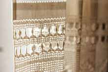 Close-up Of The Crocheted Pattern Of A Curtain
