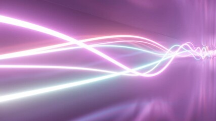 Wall Mural - Ultraviolet Neon Wave Glowing Laser Curves Flowing in Reflective Room - 4K Seamless VJ Loop Motion Background Animation