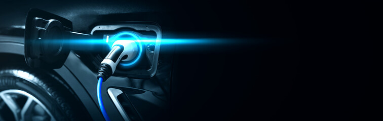 ev charging station for electric car in concept of green energy and eco power produced from sustaina