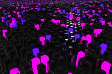 3d technological hologram, science hud interface element. Abstract waving surface from many glowing particles, connection background