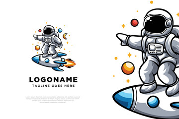 cute astronaut illustration logo design