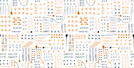 Seamstress seamless pattern with illustration of watercolor retro sewing tools. Sewing kit, accessories for sewing isolated on white background. Stitch, seam, tack, bobbins with thread, needles