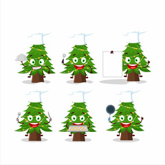 Wall Mural - Cartoon character of christmas tree with various chef emoticons