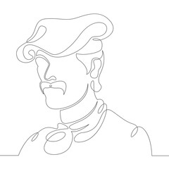 One continuous line.
Male character professional artist painter in beret
One continuous drawing line logo isolated minimal illustration.