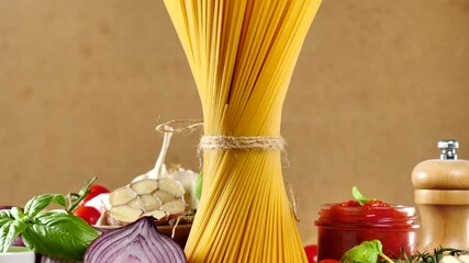 Canvas Print - raw spaghetti with fresh ingredients