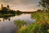 Fototapeta Krajobraz - Sunset over Warta river in Warta Landscape Park, Poland.