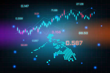 Stock market background or forex trading business graph chart for financial investment concept of Philippines map. business idea and technology innovation design.