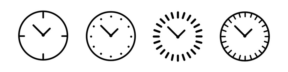 Vector Time and Clock icons set.Clocks icon collection design. Horizontal set of analog clock icon symbol .Circle arrow icon.Vector illustration.