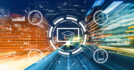 Wall Mural - e-learning concept with high speed motion blur