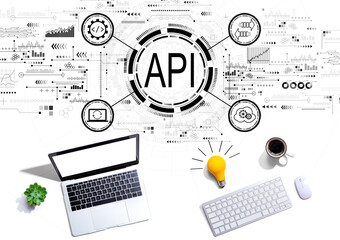 API - application programming interface concept with computers with a light bulb