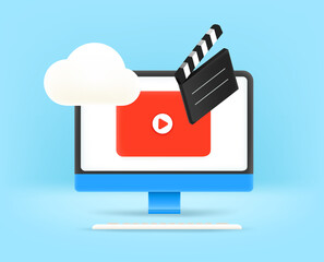 Leinwandbilder - Watch video via computer. Сute 3d style vector illustration