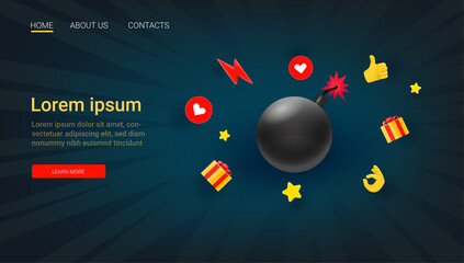 Aufkleber - Sale vector banner with rays and bomb. Web banner template