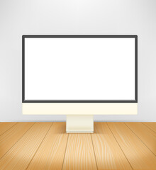 Aufkleber - Modern computer monitor in interior with parquet floor. Realistic vector mockup