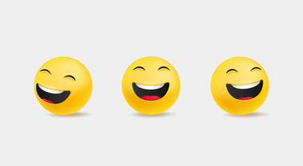 Poster - Emoticons in cute 3d style vector set isolated on white. Laughing