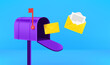 Opened mail box with flying letters. Receiving mail concept
