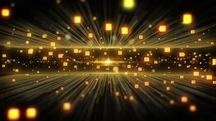 Aufkleber - Gold Particle Blur Bokeh Straight Line Fly Through With Glow Cubic 4K Loop Motion Background