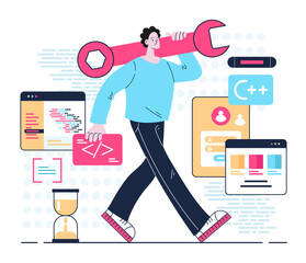 Program construction coding development software conceept. Vector flat graphic design illustration