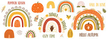Autumn Pumpkin Clip Art, Autumn Rainbow Set. Thanksgiving Pumpkin, Fall Floral Elements, Cute Arches