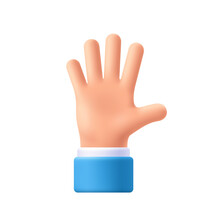 Cartoon Character Hand Goodwill Gesture. Open Outstretched Hand, Showing Five Fingers, Extended In Greeting. 3d Emoji Vector Illustration.