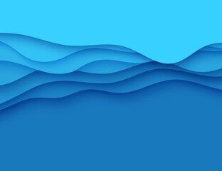 Wall Mural - Blue abstract background in paper cut style. Layers of paper wavy water for World Oceans Day 8 June. Vector Earth posters template, ecology brochures, presentations, invitations with place for text