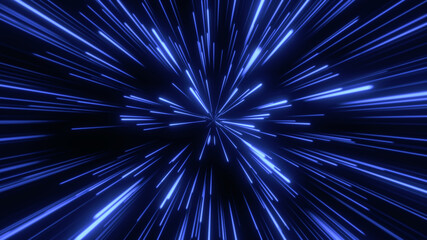 Wall Mural - through space, starfield. abstract particles, neon rays background.