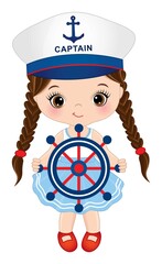 Wall Mural - Cute Little Girl Wearing Nautical Dress