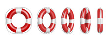 Realistic Lifebuoy Striped Rubber Hoops, Rescue Life Belt Isolated On White Background