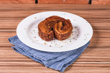 portion of pork cracklings on wooden background