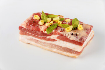 Wall Mural - Piece of pork belly isolated on white background.