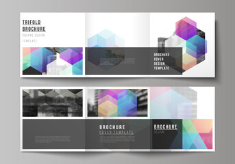 Wall Mural - vector layout of square format covers design templates with colorful hexagons, geometric shapes, tec