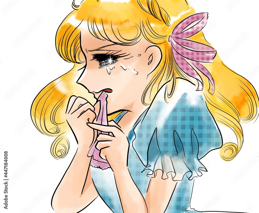 70年代少女漫画ハンカチを噛み締めて悔しがる金髪のお嬢様 Stock