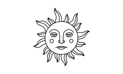 Wall Mural - bohemian sun illustration in vector graphic. mystical element in boho style with face. creative elem