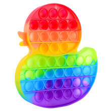 Pop It Silicone Rainbow Anti-stress Toy Isolated On White Background. Simple Dimple, Popular Modern Stress Relief Toys For Adults And Children. Fidget Kid Toy, Pop Bubble Fidget. Duck Shape