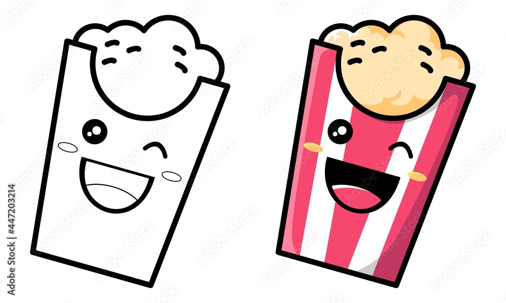 Cute popcorn coloring page for kids Stock Vector | Adobe Stock